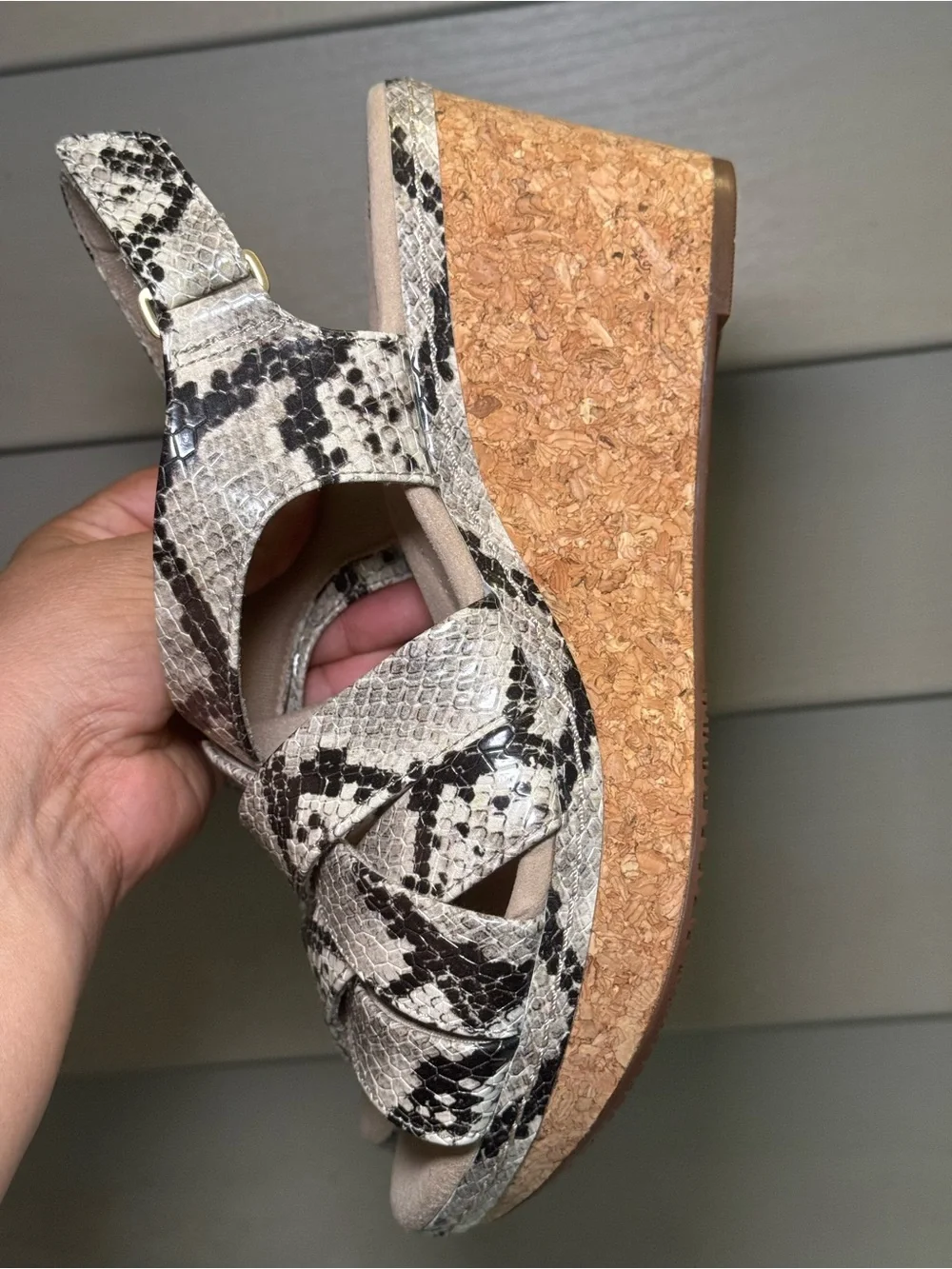 Clarks Women's Snake-Print Crisscross Wedge Sandals in Beige and Black